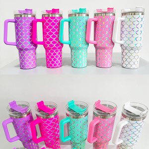 holographic fish scales print travel mug 40oz Fish Scale Tumbler Stainless Steel Double Insulated Cup with straw