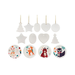 USA warehouse Sublimation Ceramic Ornaments Blanks 2 side printable Christmas Ceramic Ornament Pendants with Gold String