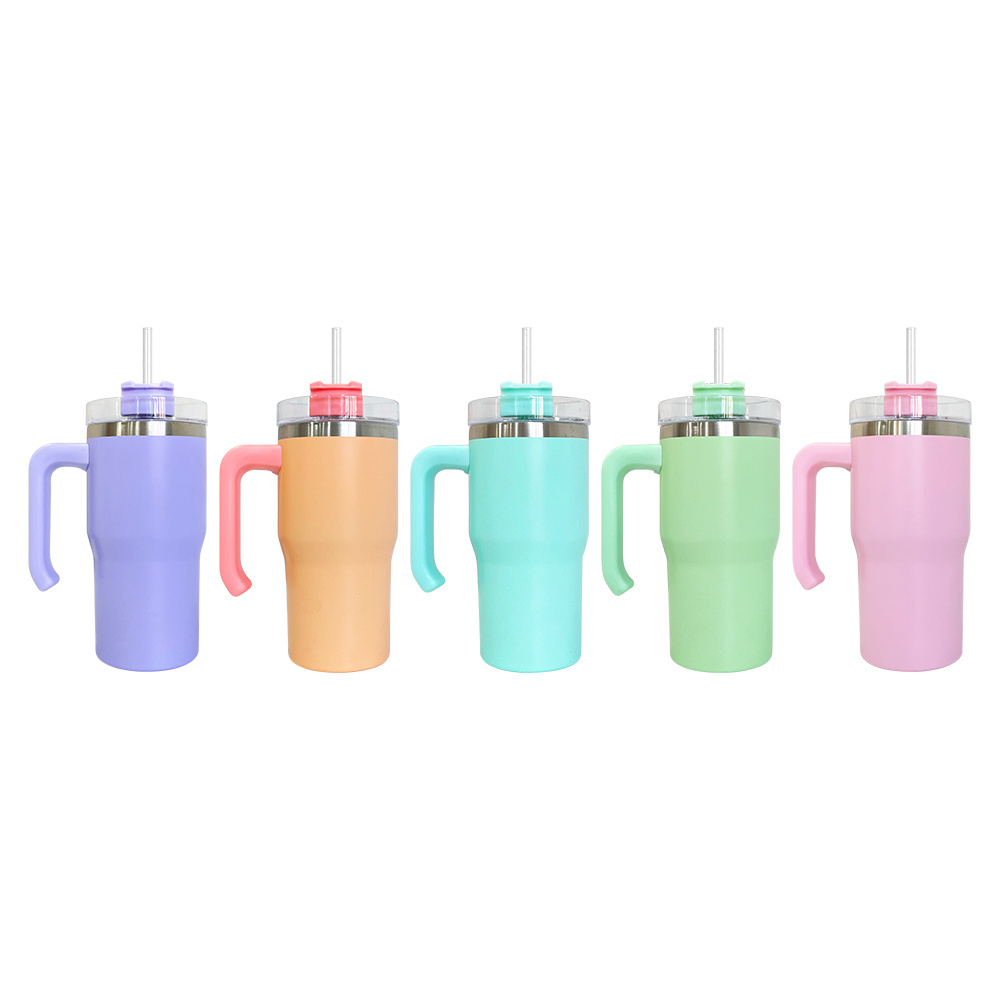 USA warehouse candy macaron colored blank sublimation kids student toddler travel mugs 20oz quencher tumbler with handle