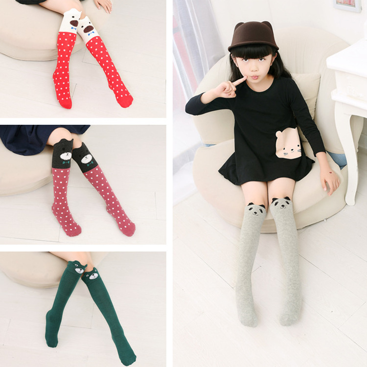 5 Pairs Cute Baby Children Kids Cartoon Soft Cotton Knee High Socks Girls