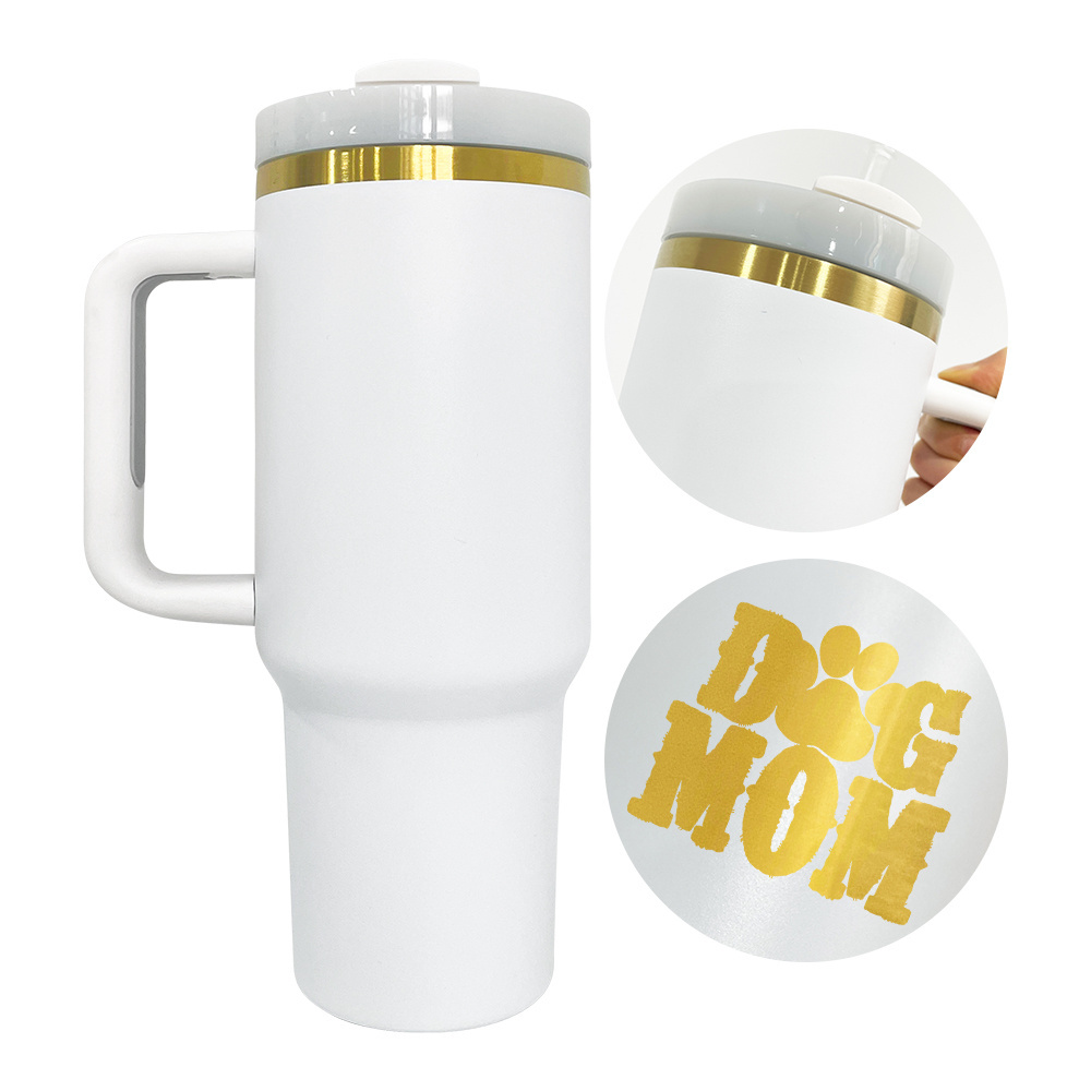 USA warehouse wholesale H2.0 powder coated 40oz gold plated quencher tumbler coffee mugs cups with handle for engraved