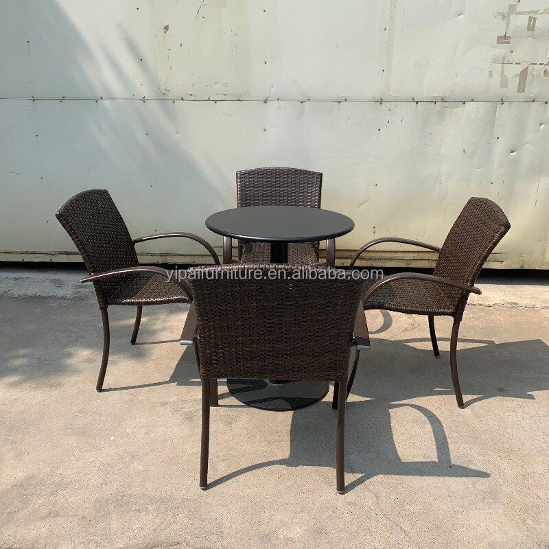 China modern cheap aluminum coffee chair table PE rattan garden set patio Outdoor waterproof stacking rattan french bistro set