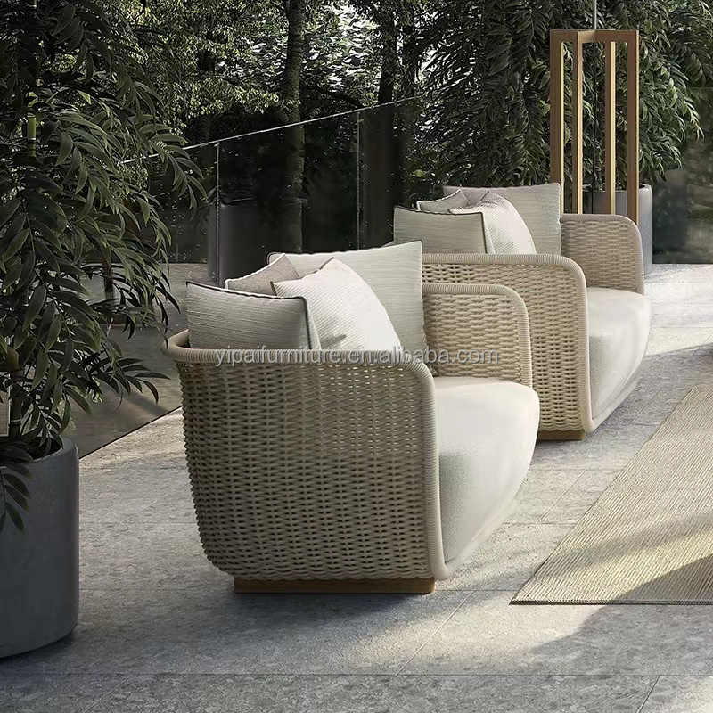 Outdoor Sectional Sofa PE Rattan Wicker Conversation Set Outside teak  wood Coffee Table