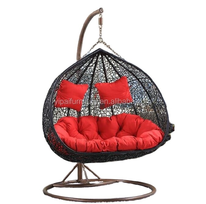 Outdoor double seat swing chair patio  Garden Furniture Rattan Patio Swings Hanging Egg Chair with Stand Pink Black Bag Red