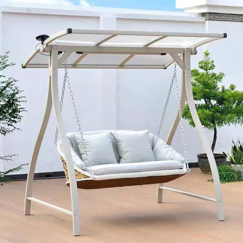 Outdoor love seat swing rattan Solar garden villa leisure rattan rocking chair Light luxury swing hanging chair