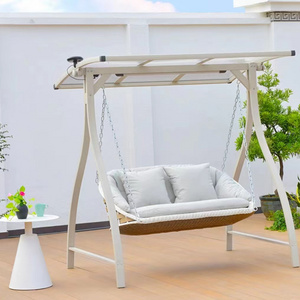 Outdoor love seat swing rattan Solar garden villa leisure rattan rocking chair Light luxury swing hanging chair