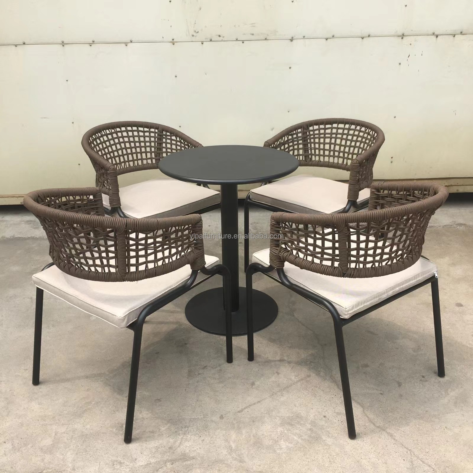 aluminum frame rope weave Hotel restaurant furniture plastic string weave aluminum frame rope outdoor resting chair