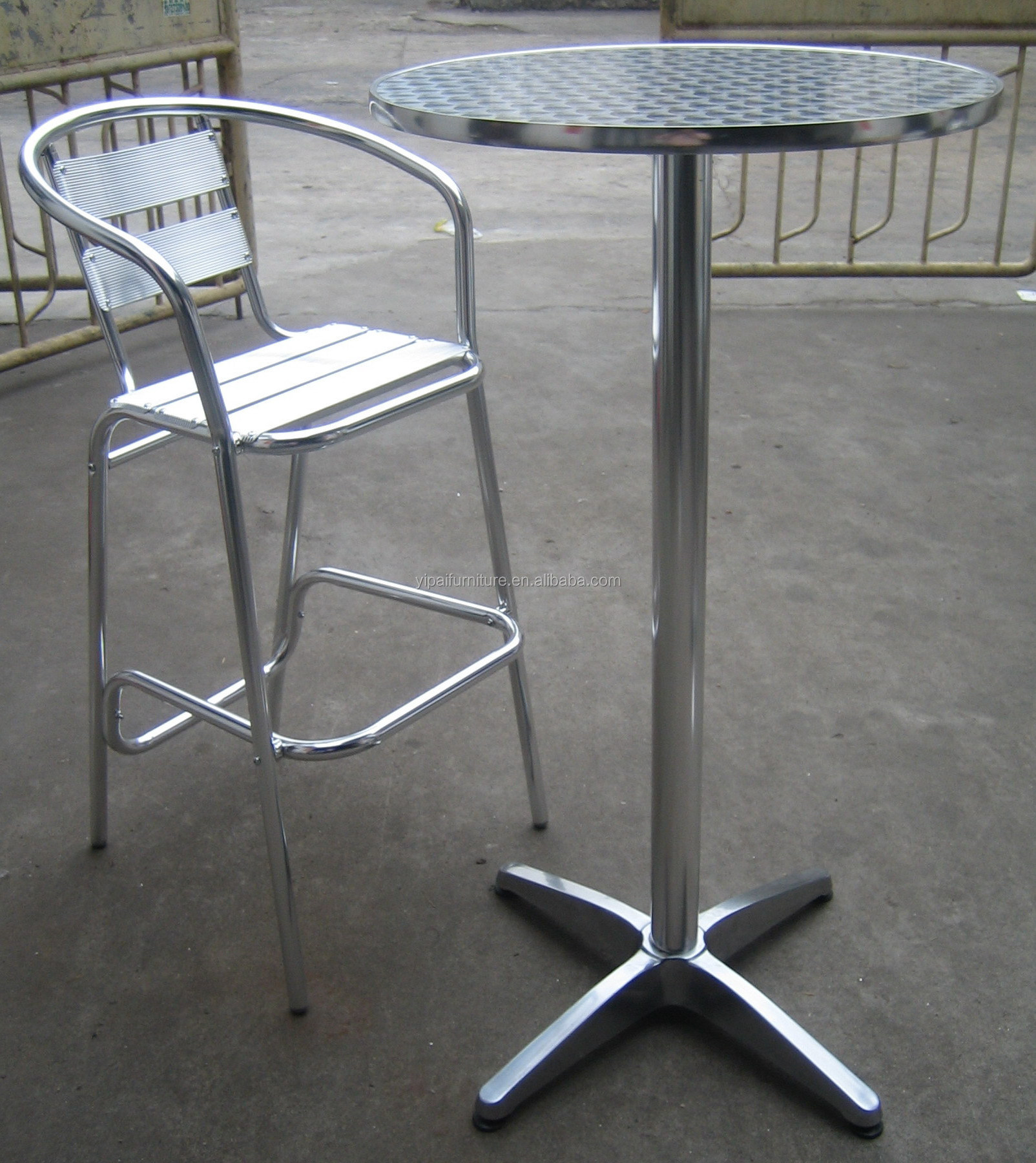 Modern China cheap aluminum base folding stainless steel small round high Stainless steel cocktail bistro bar table