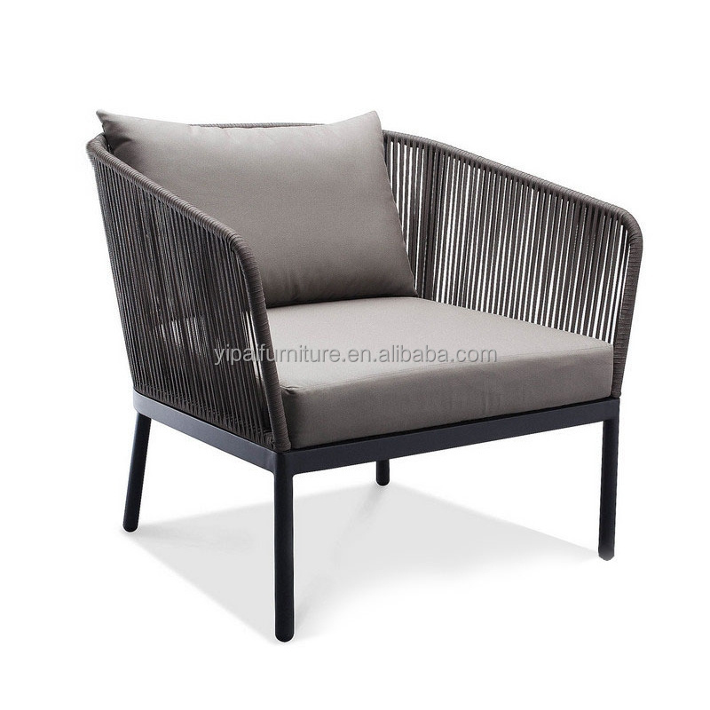 Modern outdoor furniture lounge area black aluminium frame woven rope sofa sets teak wood garden furniture