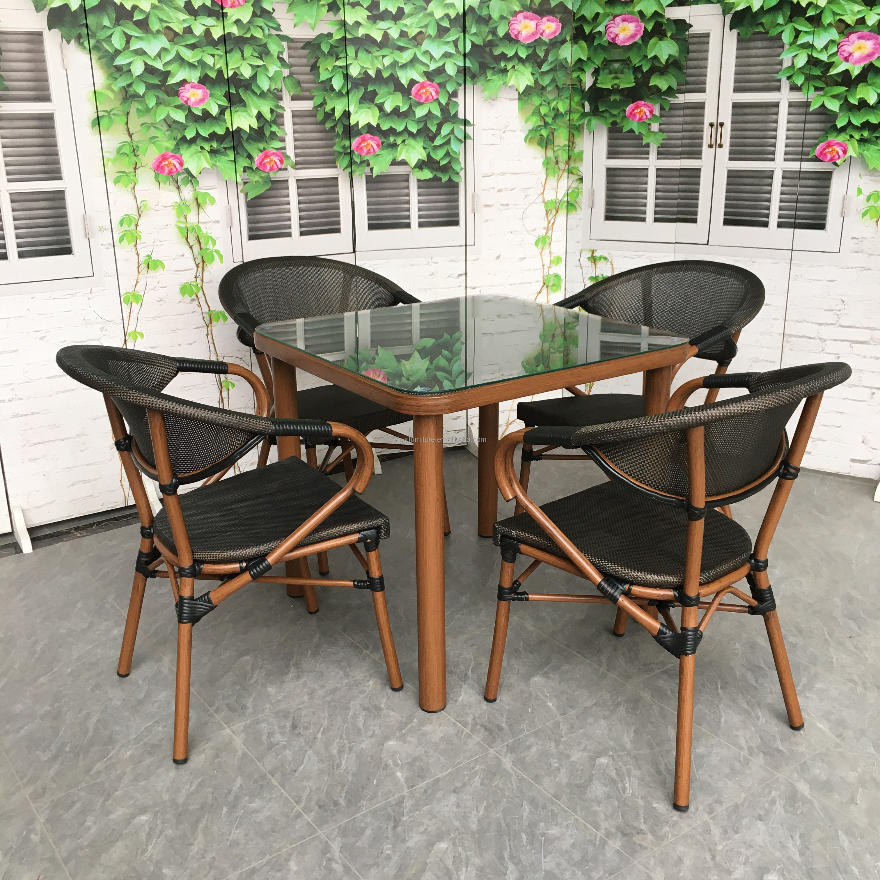 5 PCS Outdoor garden set patio cafe/dining rattan wicker chair  glass top coffee table  garden set