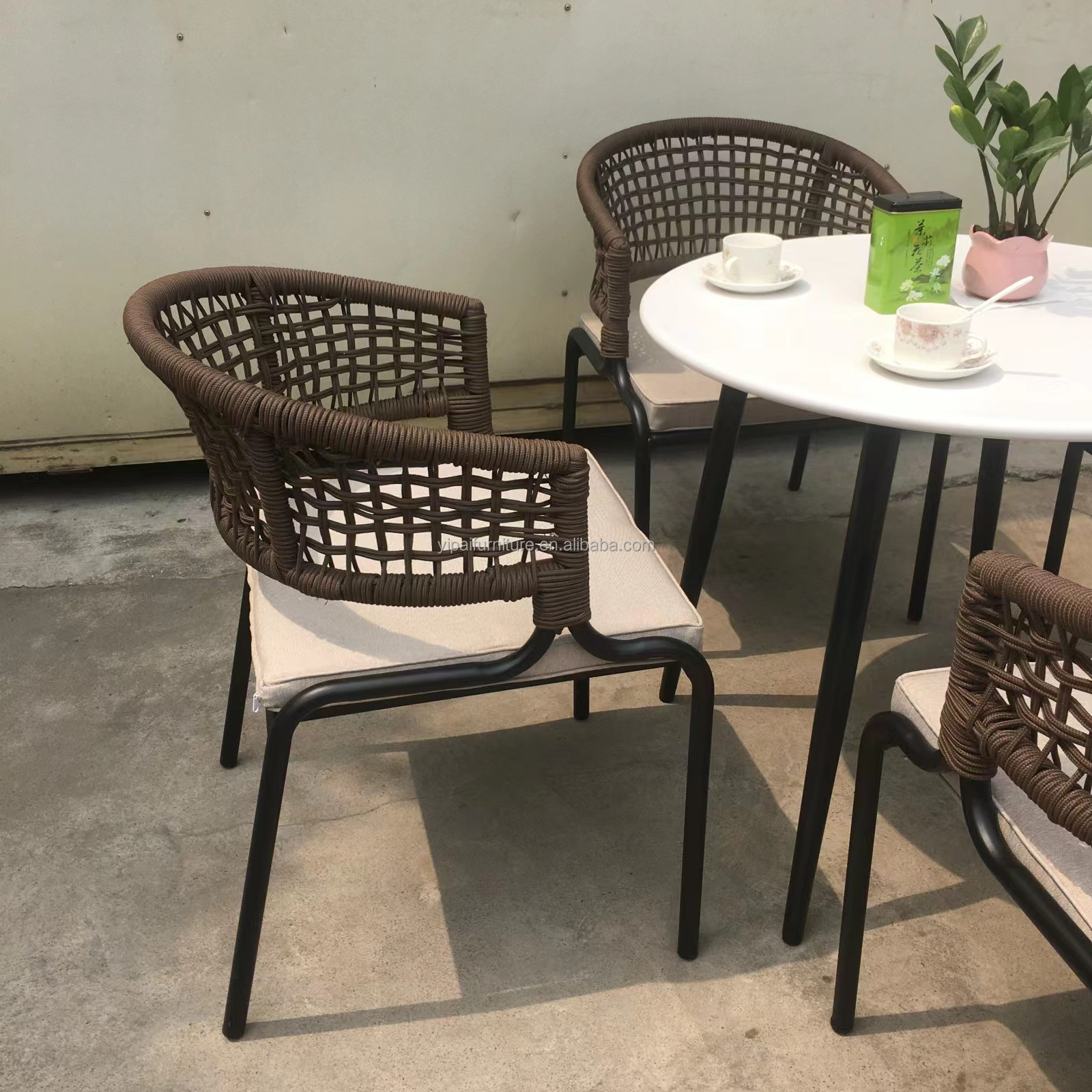 aluminum frame rope weave Hotel restaurant furniture plastic string weave aluminum frame rope outdoor resting chair