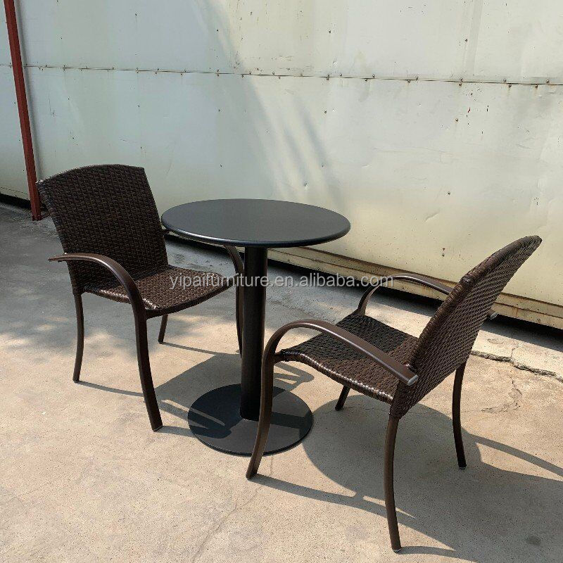 China modern cheap aluminum coffee chair table PE rattan garden set patio Outdoor waterproof stacking rattan french bistro set