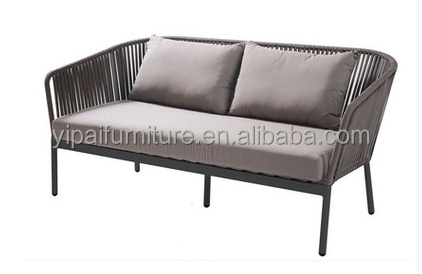 Modern outdoor furniture lounge area black aluminium frame woven rope sofa sets teak wood garden furniture