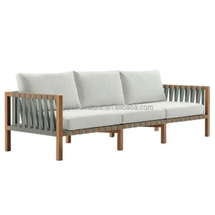 Luxury villa aluminum wood color  modern garden seat customized sectional three seat relaxing outdoor sofa