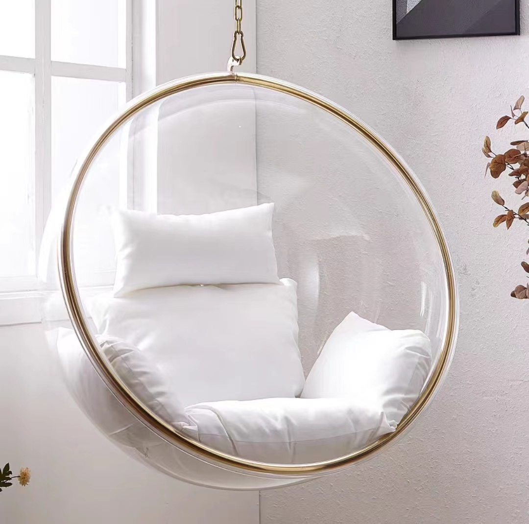 Living room bedroom gold metal ball bubble egg hanging swing leisure chair furniture