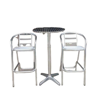 Modern China cheap aluminum base folding stainless steel small round high Stainless steel cocktail bistro bar table