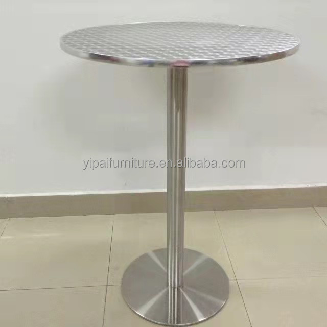 Modern China cheap aluminum base folding stainless steel small round high Stainless steel cocktail bistro bar table