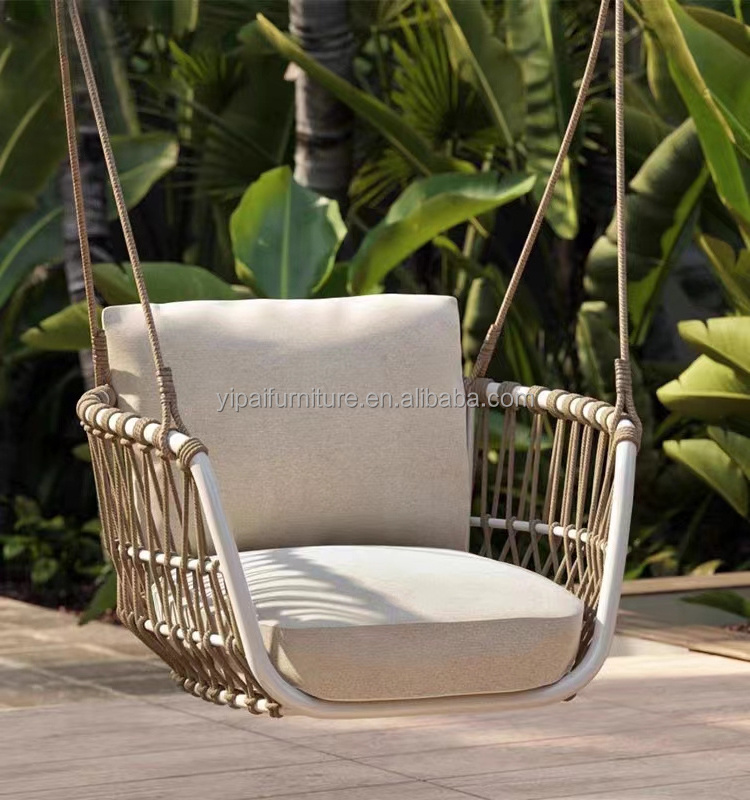 Luxury Single Swing Chair Outdoor Furniture Garden Balcony Rope Woven Hanging Chair with cushion