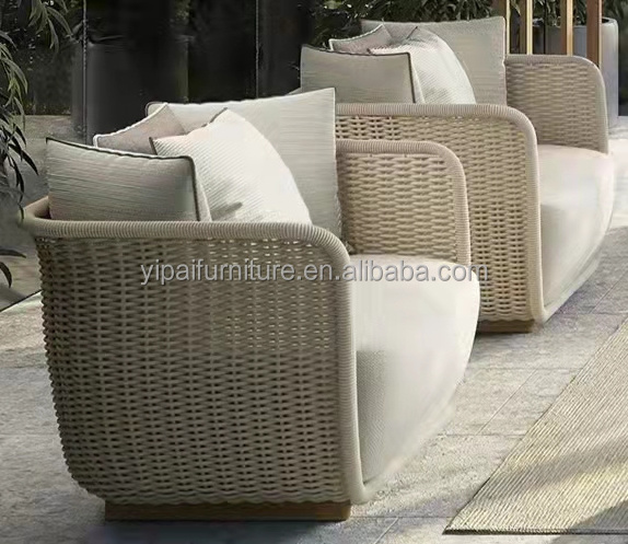 Outdoor Sectional Sofa PE Rattan Wicker Conversation Set Outside teak  wood Coffee Table