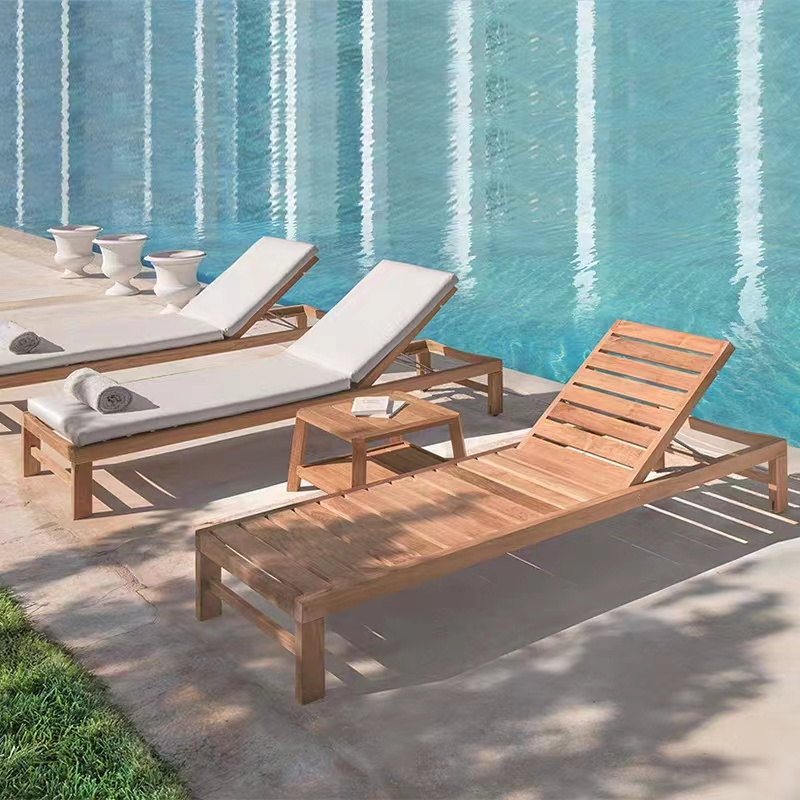 Good Price Garden Hotel furniture solid wood Resort patio sun swimming pool bench outdoor lounge chair