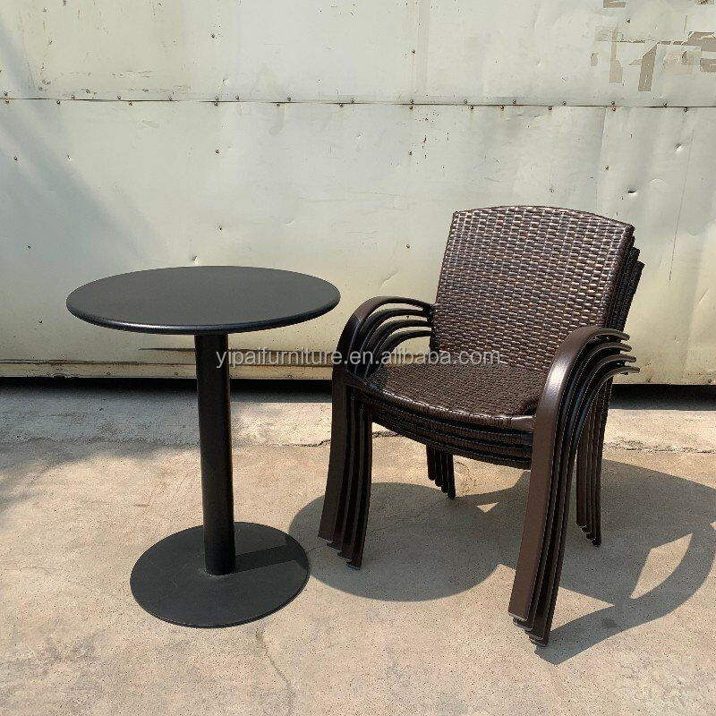 China modern cheap aluminum coffee chair table PE rattan garden set patio Outdoor waterproof stacking rattan french bistro set