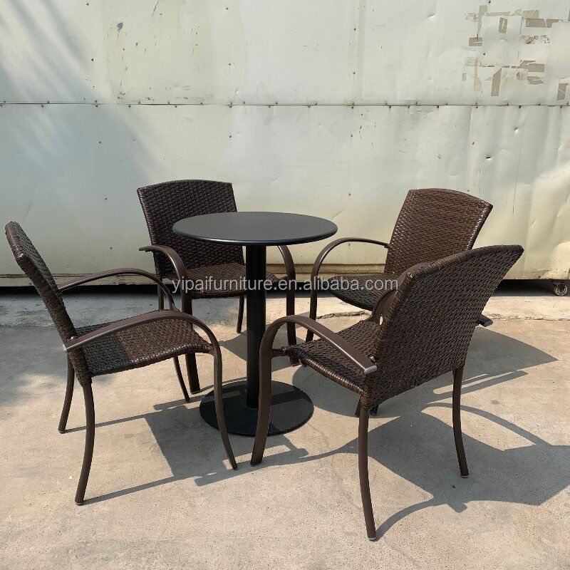 China modern cheap aluminum coffee chair table PE rattan garden set patio Outdoor waterproof stacking rattan french bistro set