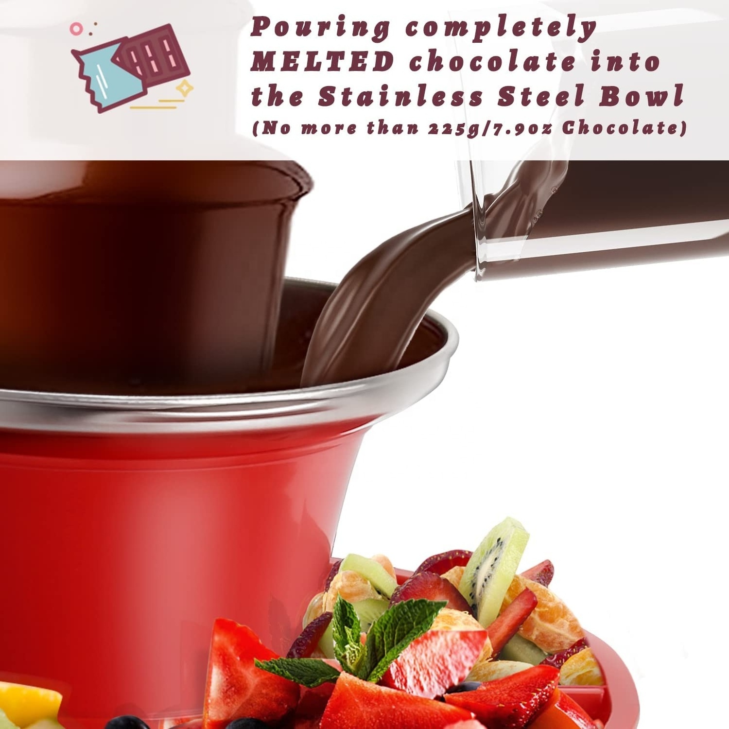 8-Ounce Mini Hot Chocolate Fondue Fountain With Removal Serving Tray,  great for Nacho cheese, BBQ sauce, ranch, liqueurs