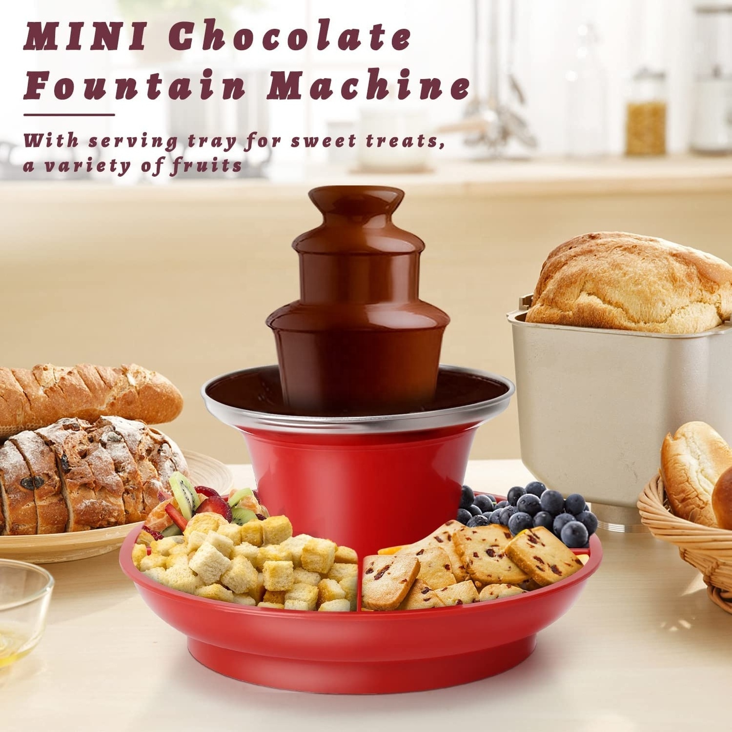 8-Ounce Mini Hot Chocolate Fondue Fountain With Removal Serving Tray,  great for Nacho cheese, BBQ sauce, ranch, liqueurs