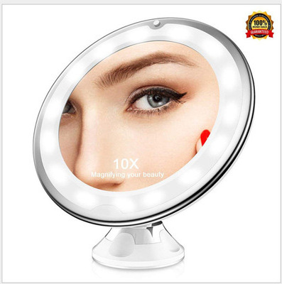 LED make-up mirror with light filling suction cup 10x magnification universal 360-degree folding bathroom mirror