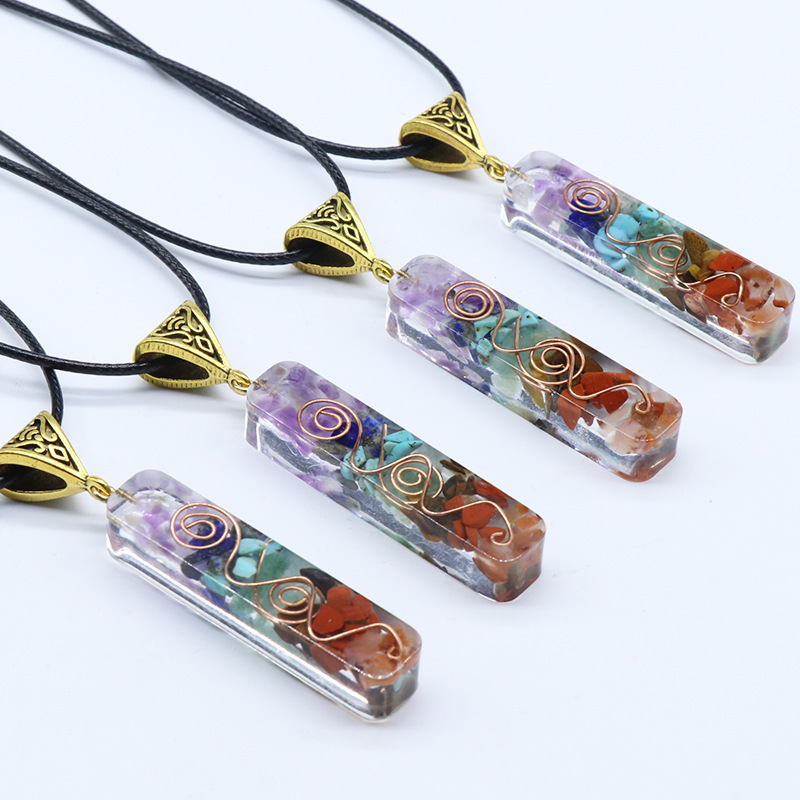 Wholesalenatural chips stone Orgonite Energy Pendant Orgone Pipe Pendants Crystal 7 Chakra Orgone Pendant Necklace