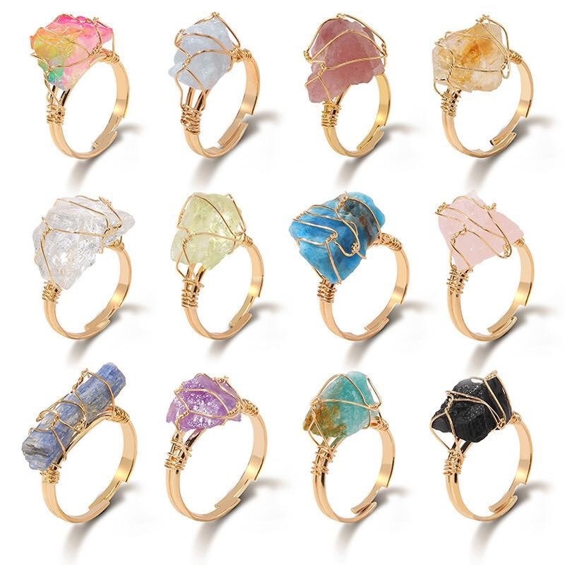 Wholesale gemstone natural crystal quartz raw stone rings healing spiritual rough smart cross ring set for woman or man