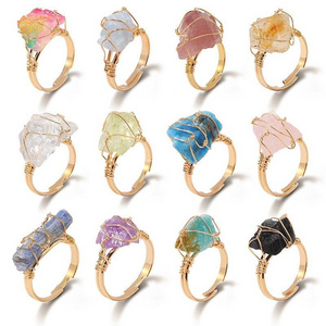 Wholesale gemstone natural crystal quartz raw stone rings healing spiritual rough smart cross ring set for woman or man