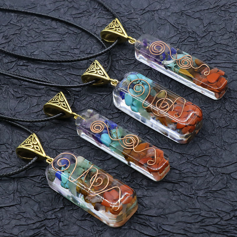 Wholesalenatural chips stone Orgonite Energy Pendant Orgone Pipe Pendants Crystal 7 Chakra Orgone Pendant Necklace