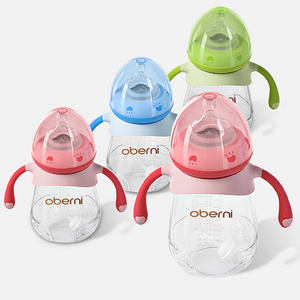 Baby bottle with straw, made of safe PP material, shatterproof, BPA-free, with handles, and super soft liquid silicone nipple