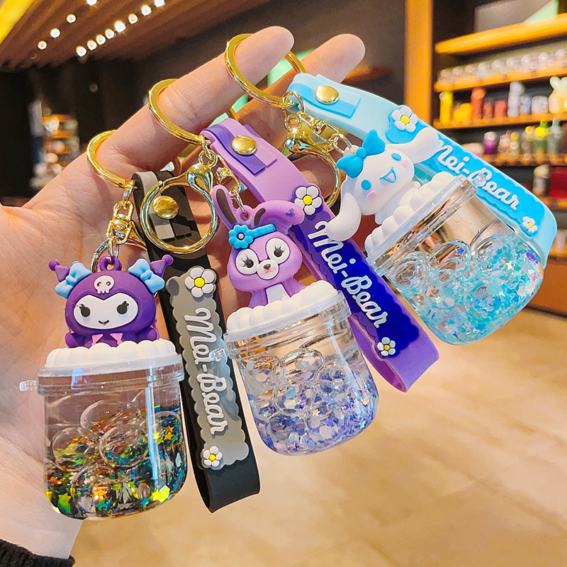 New acrylic liquid Sanrio liquid keychain bubble beads quicksand bottle Hello Kitty key chain bag bag pendant wholesale