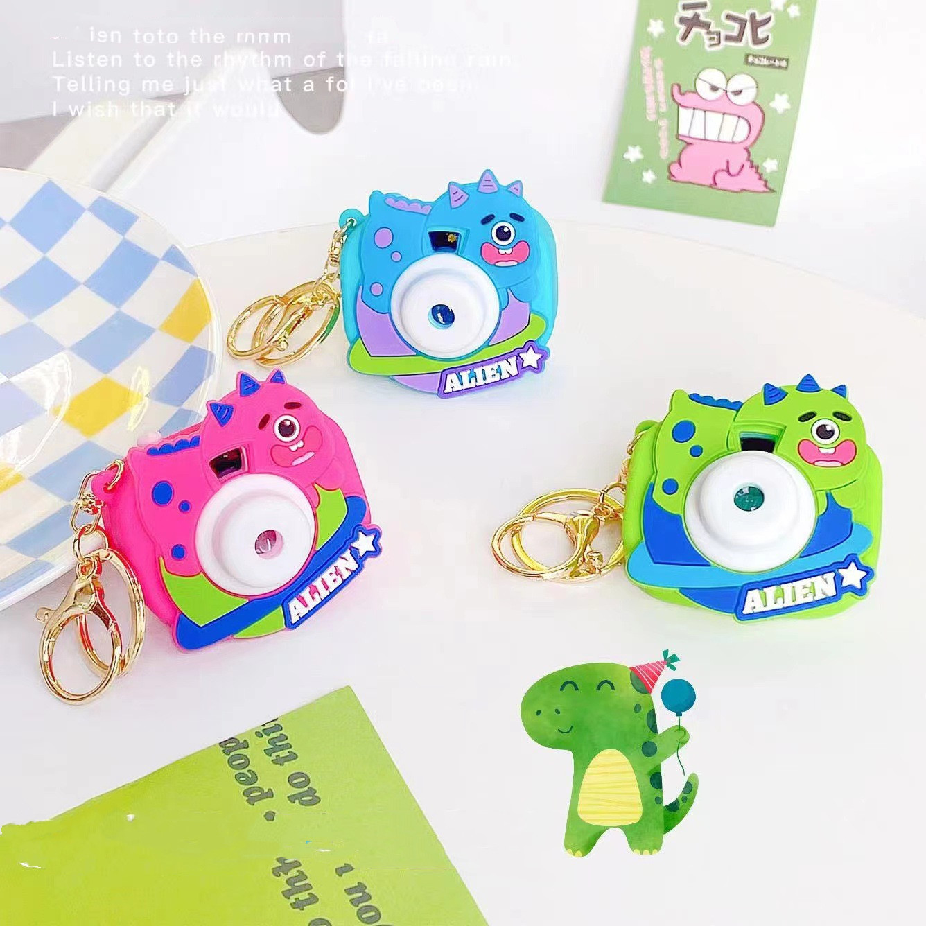 custom Creative plastic PVC Keychain Camera Projector Switch Alloy Key rings Small Pendant cute backpack accessories