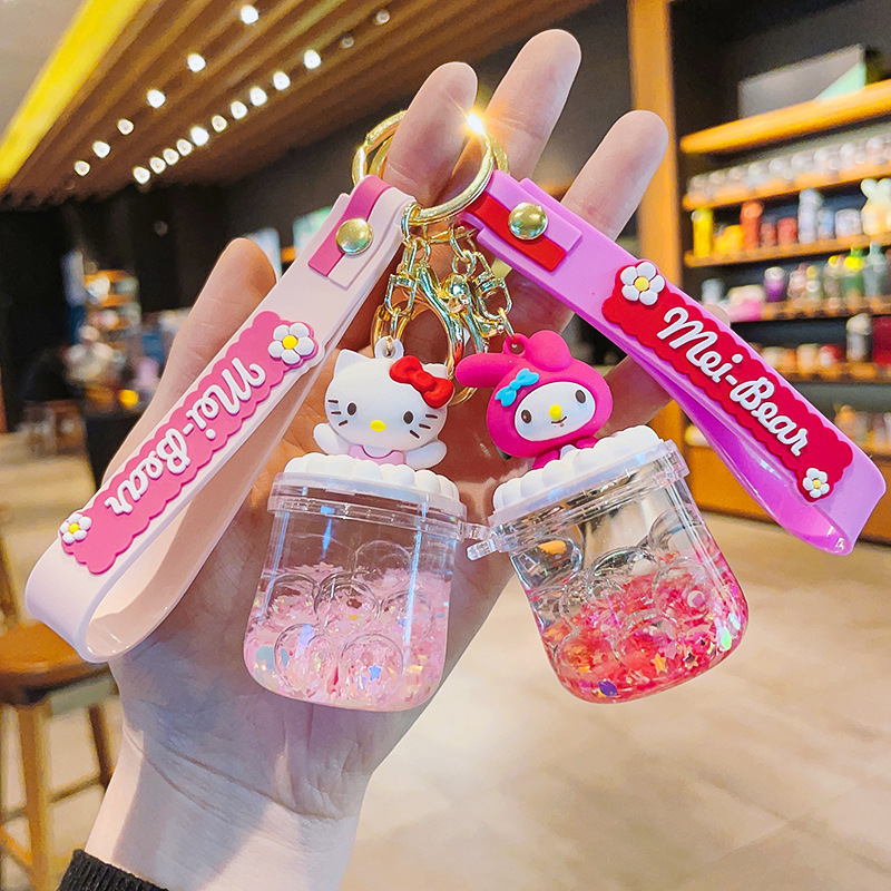 New acrylic liquid Sanrio liquid keychain bubble beads quicksand bottle Hello Kitty key chain bag bag pendant wholesale