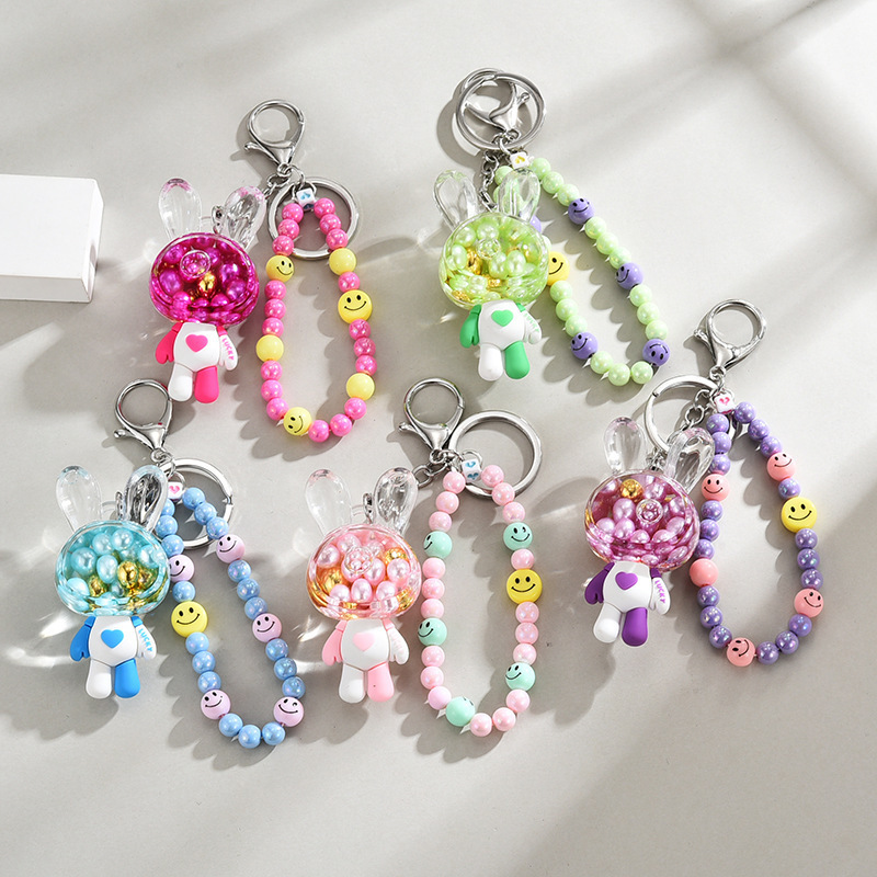 Fashion Bears Key chain Car Doll Bag Pendant Accessories beaded lanyards Cute Liquid Oiled Keychains for car keys