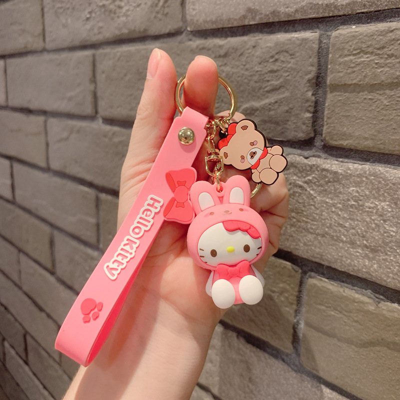 New 3D PVC Kuromi Melody Sanrio Keychain Kawaii Cartoon Frog Pudding Dog Penguin Women Bag Pendant Key Chain sanrio wholesale