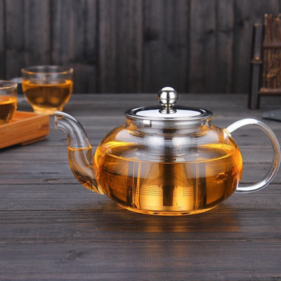 High quality 600ml 800ml 1000ml heat resistant high borosilicate glass teapot with stainless steel infuser