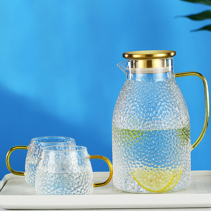 1500Ml 2000Ml Juice Pot Glass Water Jugs Hammer Pattern Design Glass Jug For Water With Handle