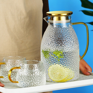 1500Ml 2000Ml Juice Pot Glass Water Jugs Hammer Pattern Design Glass Jug For Water With Handle