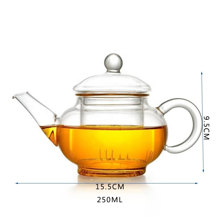 Wholesale Clear Heat Resistant High Borosilicate Glass Kettle Teapot  With Infuser And Handle