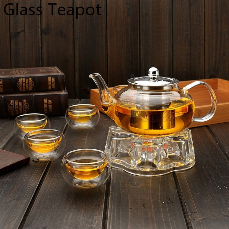 High quality 600ml 800ml 1000ml heat resistant high borosilicate glass teapot with stainless steel infuser