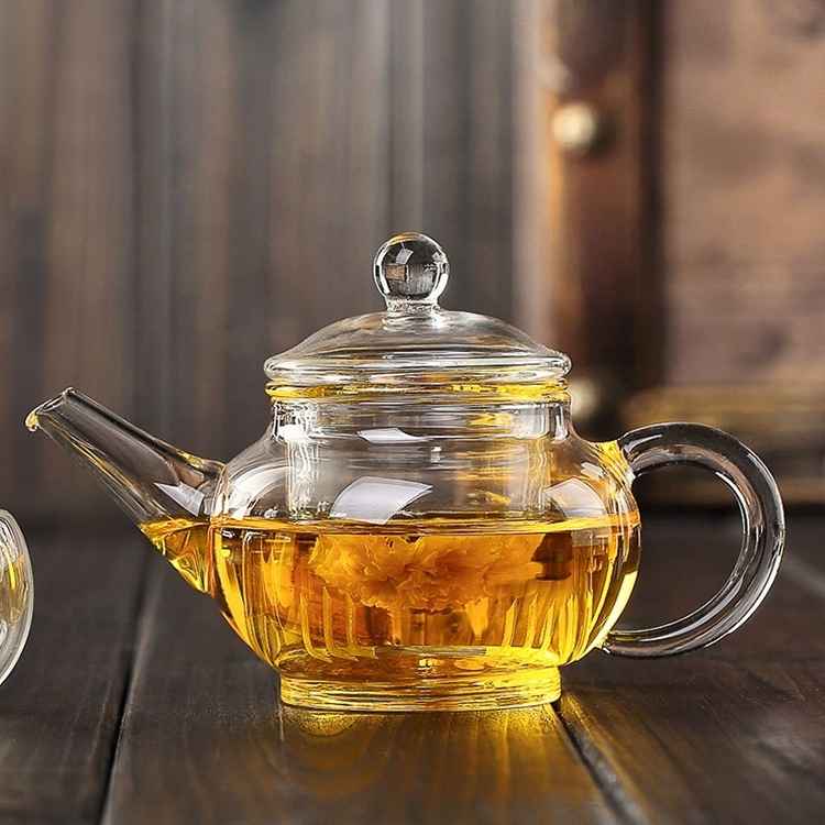 Wholesale Clear Heat Resistant High Borosilicate Glass Kettle Teapot  With Infuser And Handle