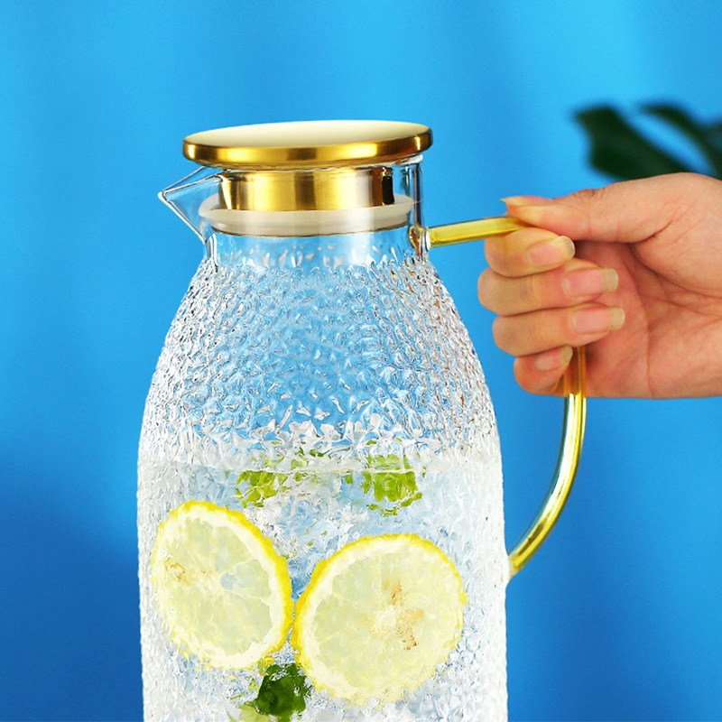 1500Ml 2000Ml Juice Pot Glass Water Jugs Hammer Pattern Design Glass Jug For Water With Handle