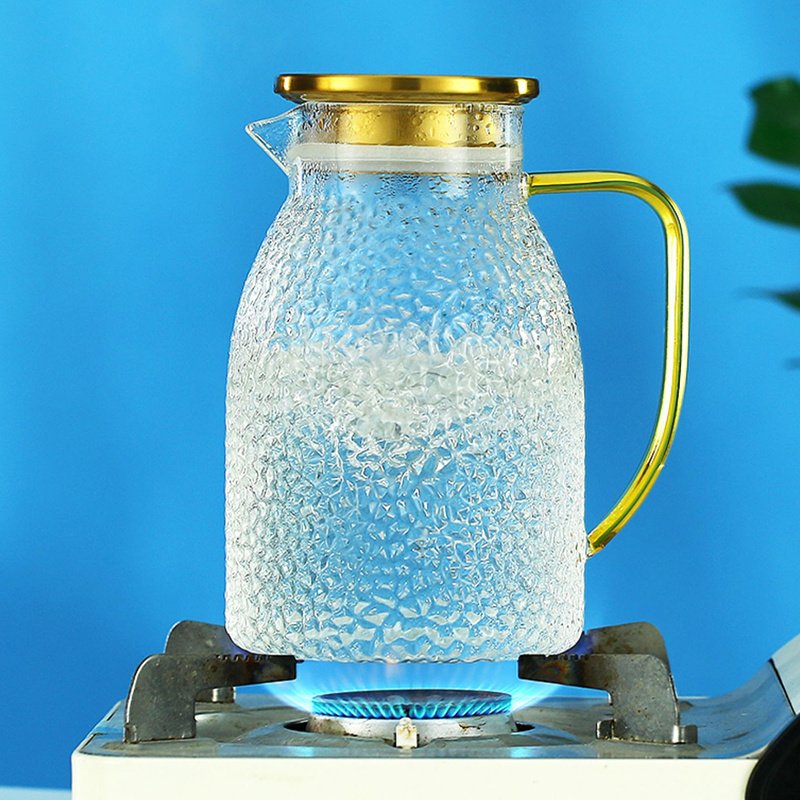 1500Ml 2000Ml Juice Pot Glass Water Jugs Hammer Pattern Design Glass Jug For Water With Handle