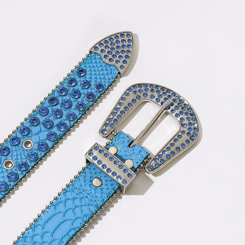 New BB Simon Belts In Blue Rhinestone Belt For Woman Custom Wersern Diamond PU Leather Belts Yiwu Factory