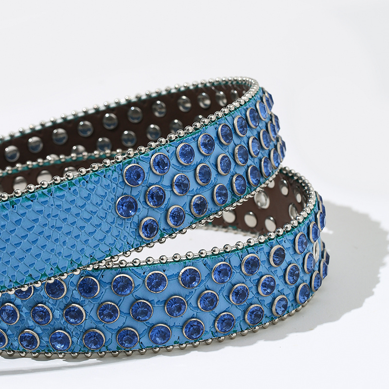 New BB Simon Belts In Blue Rhinestone Belt For Woman Custom Wersern Diamond PU Leather Belts Yiwu Factory