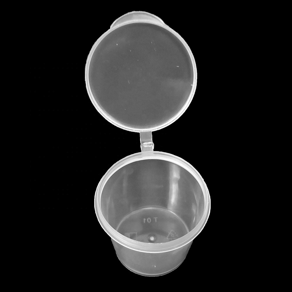 portion cup small plastic hinged box transparent dipping sauce container